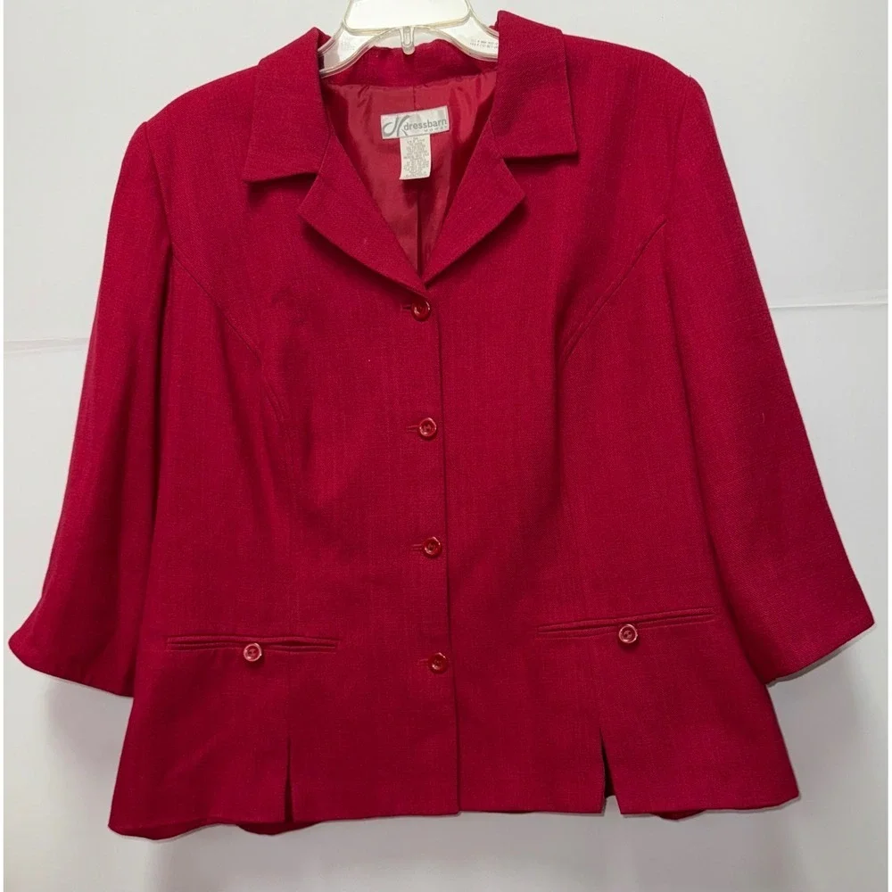 Dressbarn Red Blazer Jacket 3/4 Sleeve Single Breasted Classic Office 16W - Picture 3 of 12